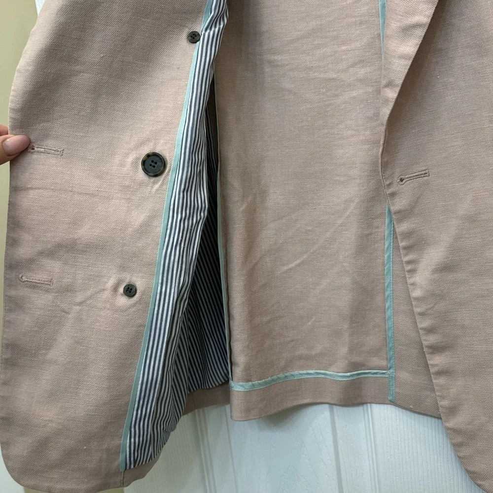J. Crew Bristol Double-Breasted Blazer in Pale Pink Stretch Linen Size 6